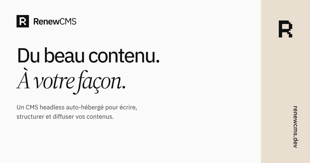 Un CMS headless auto-herbergé pour écrire, structurer et diffuser vos contenus.
